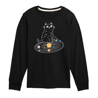 Футболка Cat Solar System с длинным рукавом и рисунком в виде Солнечной системы, черная
