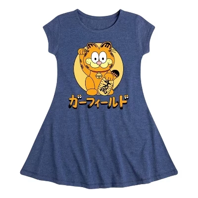 Графичное платье с коротким рукавом Lucky Cat Fit & Flair синего цвета