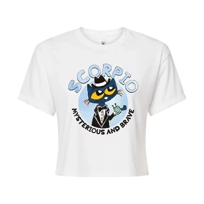Женская укороченная футболка Pete the Cat Scorpio, белая