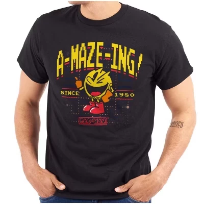 Футболка с графическим изображением аркадной игры PACMAN A-Maze 1980 года выпуска, мужская или женская, лицензионная черная