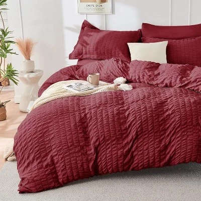 BALHAM TRADE-Комплект постельного белья из 7 предметов King Seersucker All Season Luxury Bed в чехле для спальни бордового цвета