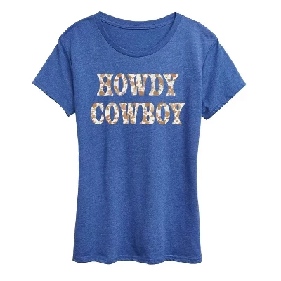Женская футболка Howdy Cowboy с коротким рукавом и графическим рисунком heather royal blue