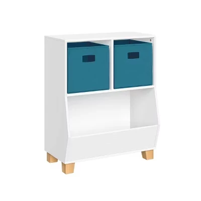 24-дюймовый органайзер для хранения игрушек RiverRidge Kids' CatchAll с 2 ячейками и 2 отделениями для хранения Белый с 2 тканевыми корзинами бирюзового цвета