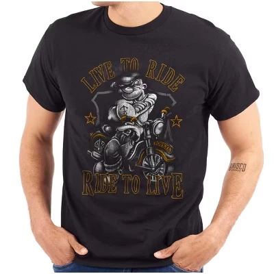 Футболка с мультяшным рисунком Popeye Biker Live To Ride для мужчин или женщин лицензионного черного цвета