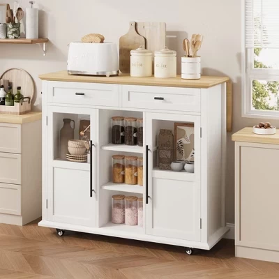 Кухонный остров COZONY 104 см на колесах, белый