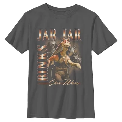 Футболка с коллажем для мальчиков Jar Jar Binks, выполненная углем