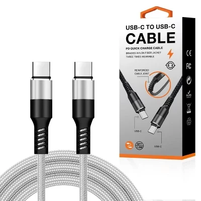 Кабель USB-C Reiko Power Delivery 1,5 м нейлоновая оплетка, серебристый