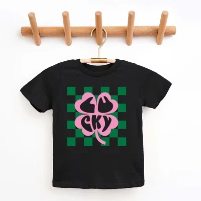 Молодежная футболка в клетку Lucky Clover с коротким рукавом черного цвета