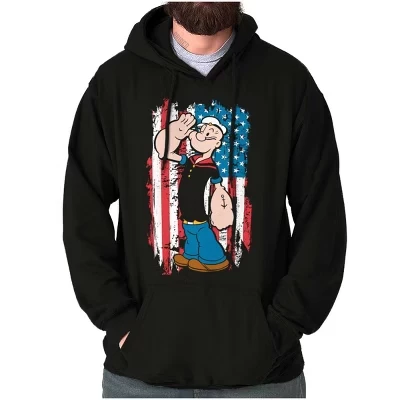 Патриотический Popeye Salute America Hoodie Толстовка с капюшоном Женская мужская лицензионная черная