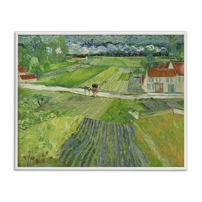 Пейзаж Ван Гога с каретой и поездом в рамке Giclee Art white