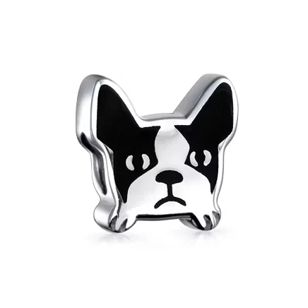 Бусина-шарм для собак Frenchie Bulldog Черно-белая из серебра 925 пробы для браслета