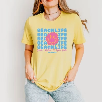 S.W.Smiley Beach Life Smiley Face - женская футболка с коротким рукавом желтого цвета