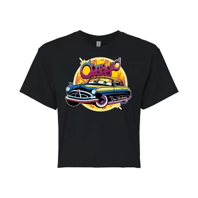 Женская классическая укороченная футболка с графическим принтом Doc Hudson Car Show Ready, черная
