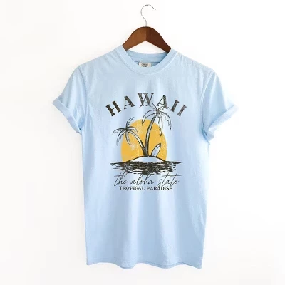 Женская футболка Hawaii Tropical Paradise с коротким рукавом, окрашенная в цвет шамбре