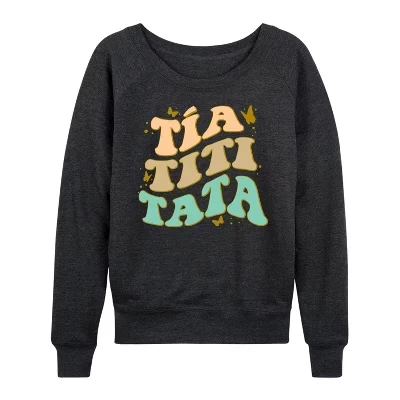 Женская - - Tia Titi Tata Retro Stack Легкая французская махровая рубашка с широким вырезом и длинным рукавом с графическим рисунком heather charcoal
