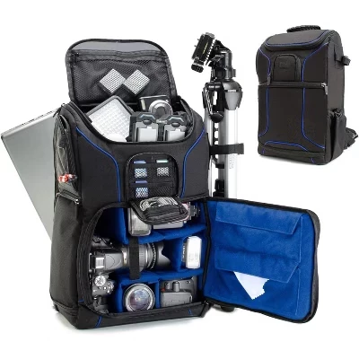 Camera Backpack for Photographers – with Laptop Slot, Rain Cover & Tripod Holder, Durable Photography Bag blue