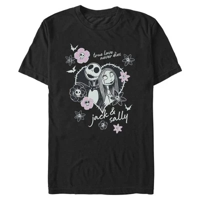 Мужская футболка Jack and Sally True Love Never Dies черная