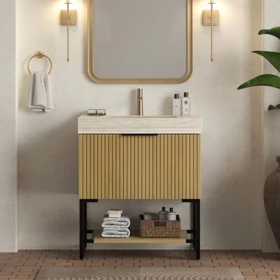 Тумба GDFStudio Doherty 30″ с столешницей Roma, натуральная