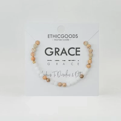 Женский браслет с азбукой Морзе диаметром 4 мм от ETHIC GOODS [GRACE] - Матовое стекло и розовый кварц