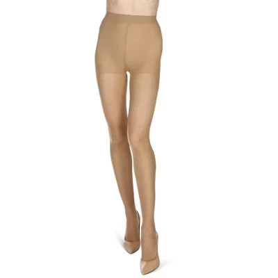 Женские колготки Memoi Soft Sheen Crystal Sheer Control Top с мягким блеском и прозрачным верхом весом 12 денье, медовые