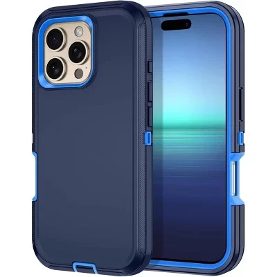 Чехол, совместимый с iPhone 16 Pro Max - Трехслойная сверхпрочная защита темно-синего цвета
