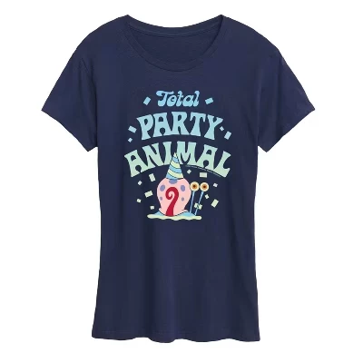 Женская - Губка Боб Квадратные штаны - Футболка Total Party Animal с коротким рукавом и рисунком, синяя
