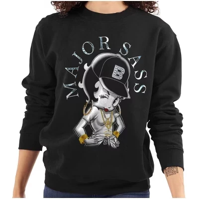 Женская толстовка с круглым вырезом из мультфильма Betty Boop Major Sass Wink лицензионного черного цвета