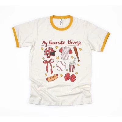 Женская бейсбольная футболка Coquette Baseball Favorite Things с коротким рукавом vintagemustard