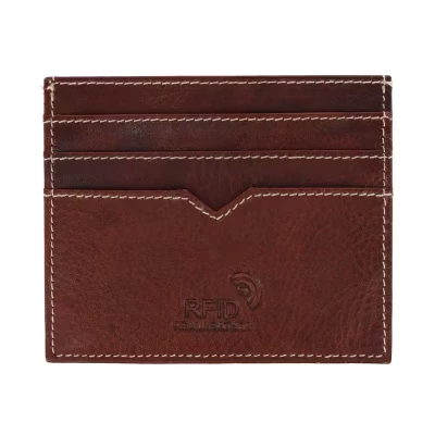 Мужской кожаный бумажник Oil Pull Up RFID Slim Card Case коричневого цвета