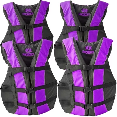 Спасательный жилет Hardcore life jacket 4 pack для взрослых; Одобренный береговой охраной спасательный жилет PFD III типа для плавания; Водные лыжи, вейкборд, каяк фиолетового цвета