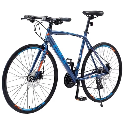 Велосипед Hybird 700C с 24-ступенчатой передачей Shimano для взрослых, городской велосипед с рамой из алюминиевого сплава, жесткой подвеской, дисковым тормозом синего цвета