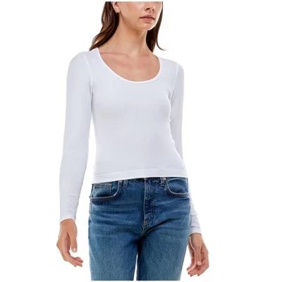 Женская бесшовная укороченная рубашка Henley с круглым вырезом горловины белого цвета