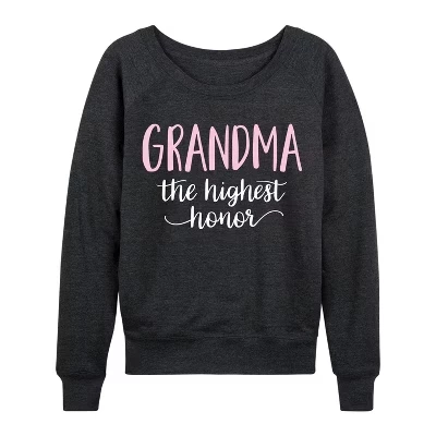 Женская рубашка - - Grandma The Highest Honor Легкая французская махровая рубашка с широким вырезом и длинным рукавом с графическим рисунком heather charcoal