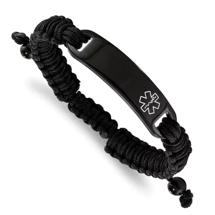 Медицинский браслет Black Bow Jewelry Co., 19–24 см, черный