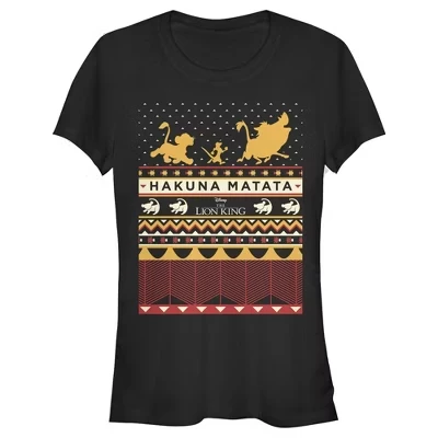 Женская футболка Juniors Womens Lion King Ugly Christmas Hakuna Matata черного цвета