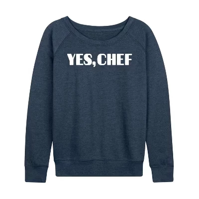 Женская рубашка - - Yes Chef Diner Font Легкая французская махровая рубашка с широким вырезом и длинным рукавом с графическим рисунком heather indigo