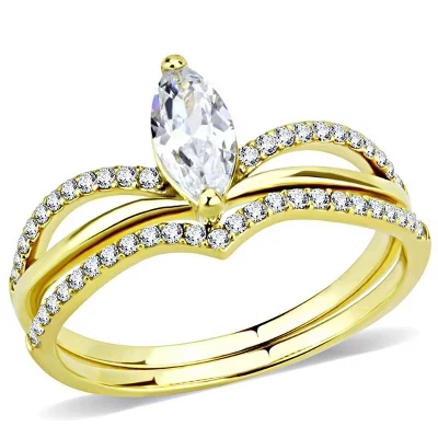 Кольцо из нержавеющей стали с ионным позолотой и прозрачными фианитами Marquise & Pave - Женское обручальное кольцо, Размер 5-10