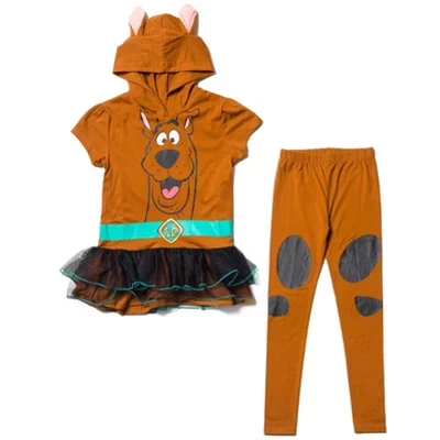 Девочкам комплект Scooby Doo: футболка‑платье и леггинсы, коричневый
