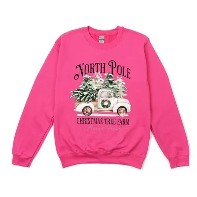 Женская толстовка с рисунком North Pole Tree Farm raspberry