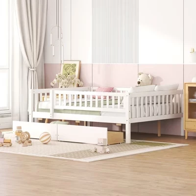 Детские раскладушки Bellemave, Кушетка с выдвижным ящиком, Деревянная раскладушка для подростков, взрослых, Пружинный блок не требуется (Белый/бежевый) белый