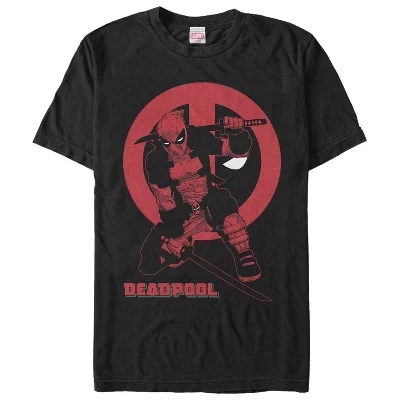 Мужская футболка Deadpool с мечом Катана в позе Дэдпула, черная
