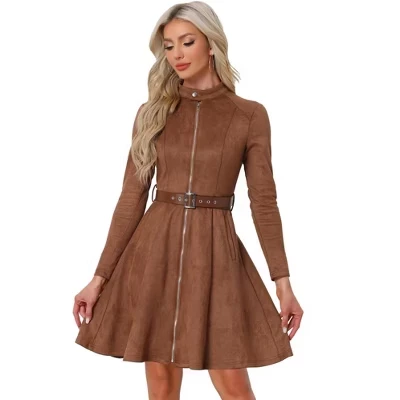 Женское платье Allegra K из экозамши, коричневое