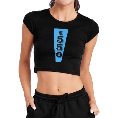 Women's Wheel of Fortune Wedge 550 Cap Sleeve Baby Rib Crop Top black