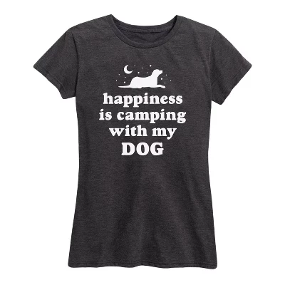 Женская футболка с коротким рукавом Happiness Is Camping With My Dog с графическим рисунком вересковый уголь
