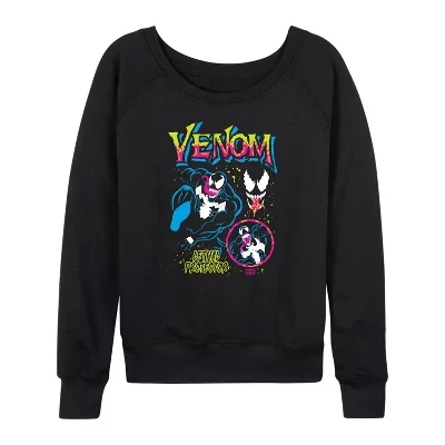 Women's -  - Bootleg Lightweight French Terry Wide Neck Long Sleeve Graphic Shirt black
