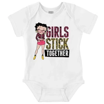 Betty Boop Girl Power Stick Together Детское боди-джемпер для девочек лицензионного розового цвета