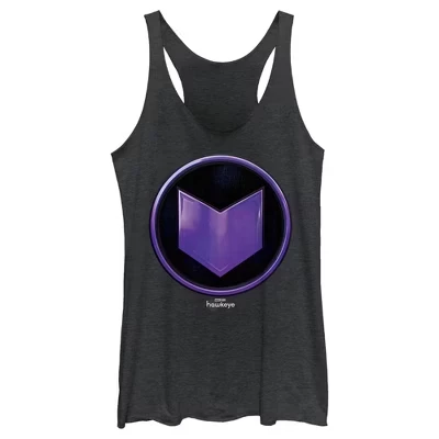 Женская спортивная майка Hawkeye с фиолетовой стрелкой и значком Racerback