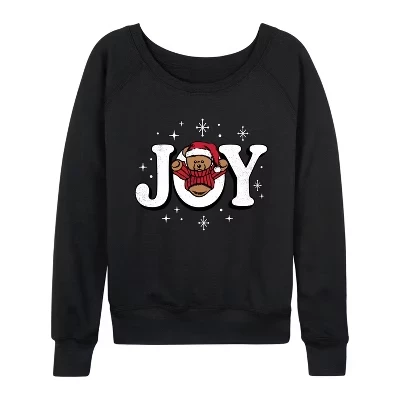 Женская футболка с рисунком Joy Teddy Bear, легкая французская махровая рубашка с широким вырезом и длинным рукавом, черная