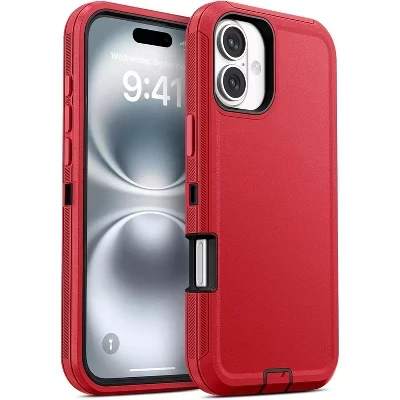 Чехол, совместимый с iPhone 16 Plus - Трехслойная сверхпрочная защита красного цвета