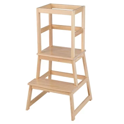 Детская кухонная табуретка-стремянка Kids Standing Tower с защитными поручнями белого цвета\Nature natural